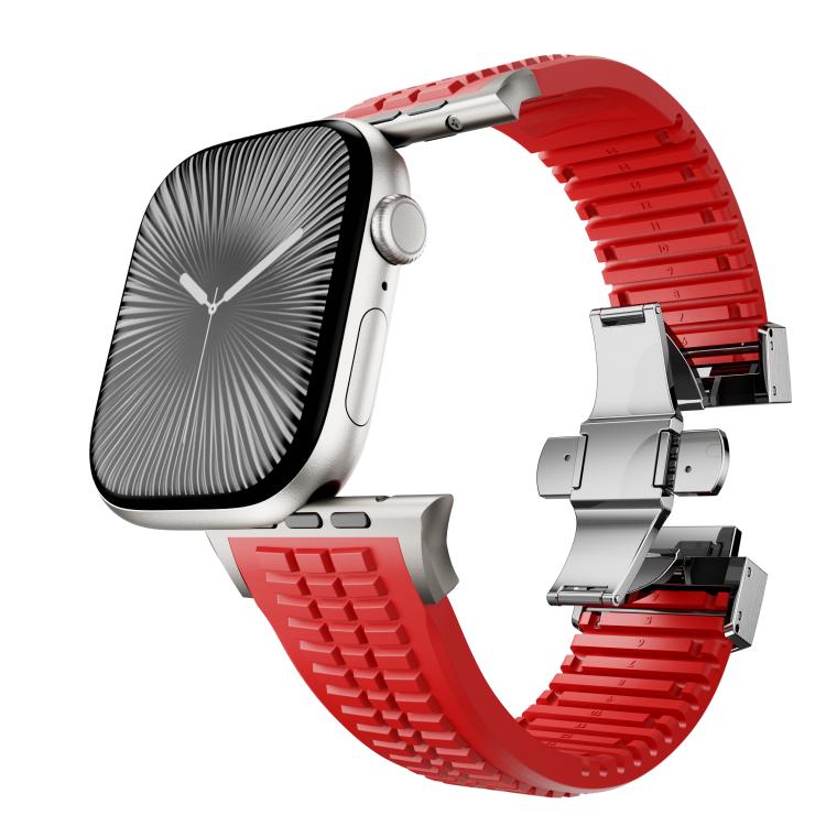 For Apple Watch 46mm / 49mm / 45mm / 44mm Knurled Texture Folding Buckle Silicone Watch Band