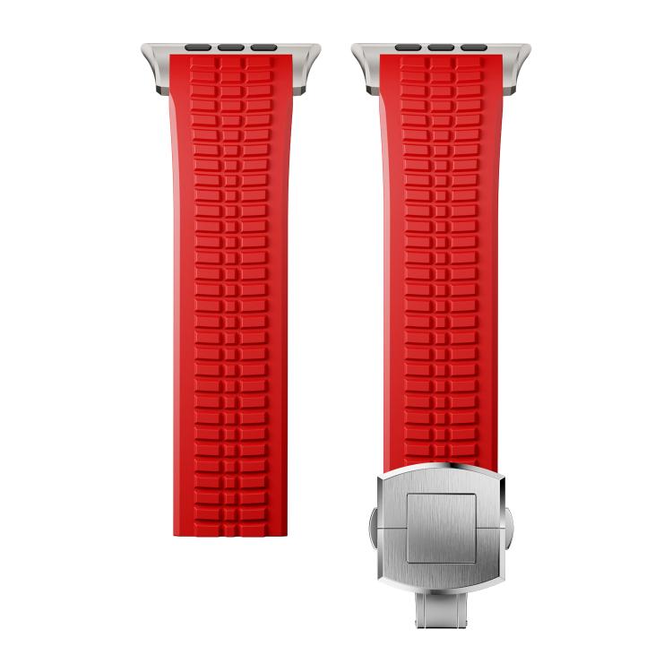For Apple Watch 46mm / 49mm / 45mm / 44mm Knurled Texture Folding Buckle Silicone Watch Band