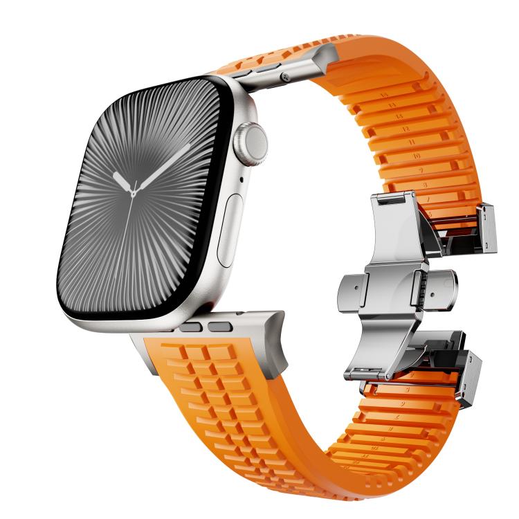 For Apple Watch 46mm / 49mm / 45mm / 44mm Knurled Texture Folding Buckle Silicone Watch Band