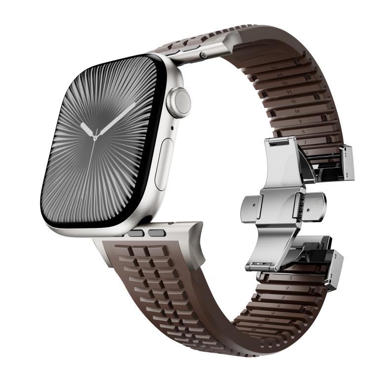For Apple Watch 46mm / 49mm / 45mm / 44mm Knurled Texture Folding Buckle Silicone Watch Band