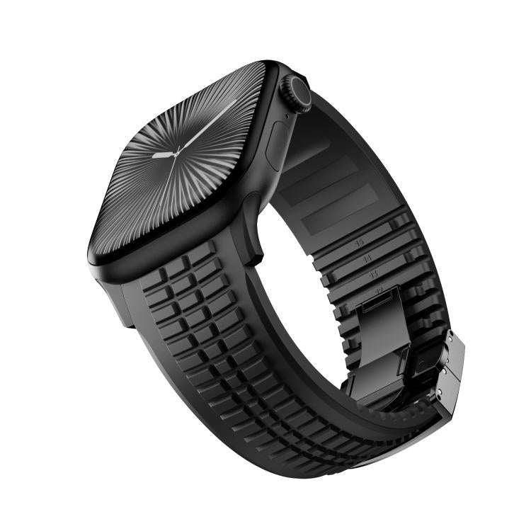 For Apple Watch 46mm / 49mm / 45mm / 44mm Knurled Texture Folding Buckle Silicone Watch Band