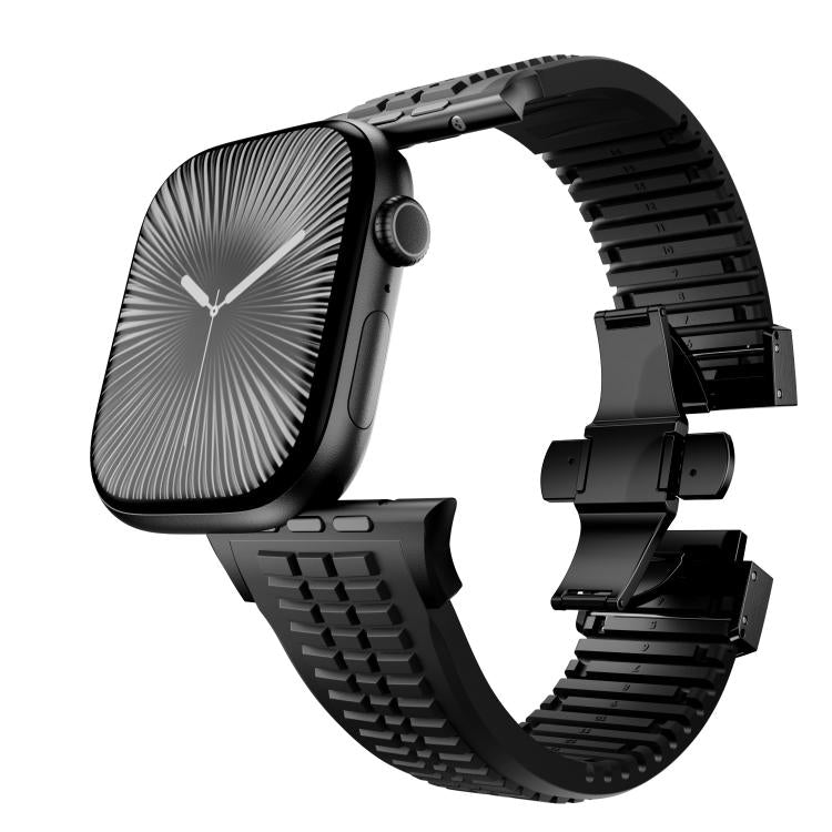 For Apple Watch 46mm / 49mm / 45mm / 44mm Knurled Texture Folding Buckle Silicone Watch Band