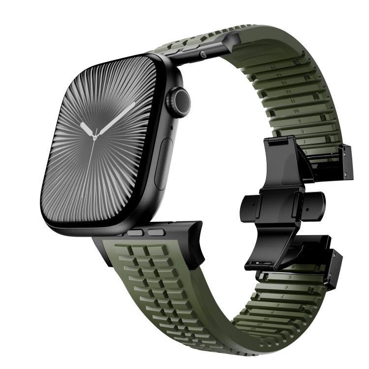 For Apple Watch 46mm / 49mm / 45mm / 44mm Knurled Texture Folding Buckle Silicone Watch Band