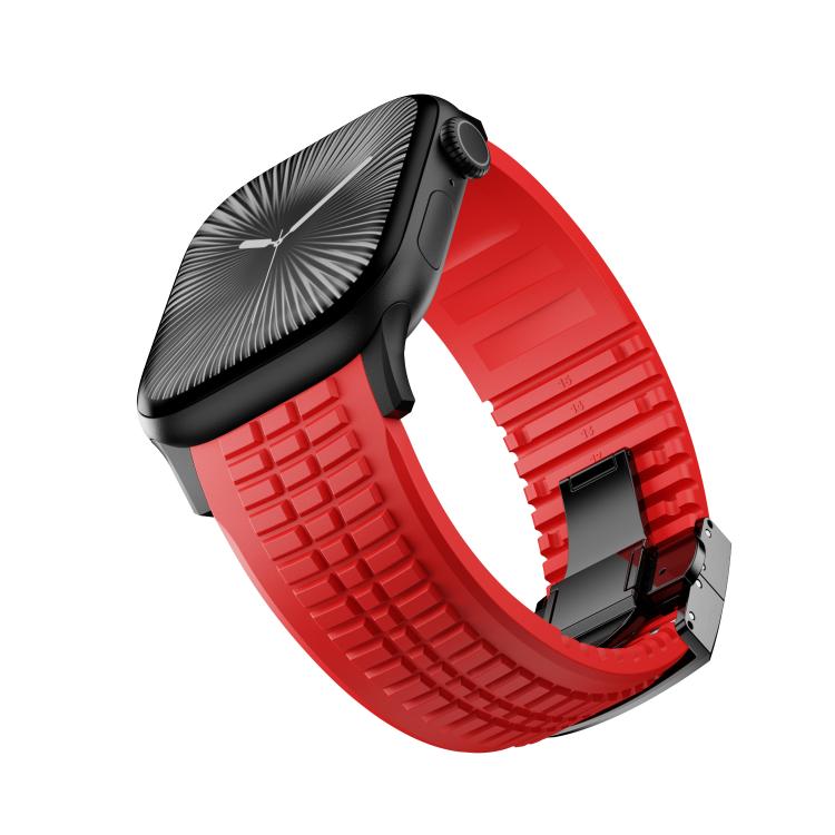For Apple Watch 46mm / 49mm / 45mm / 44mm Knurled Texture Folding Buckle Silicone Watch Band