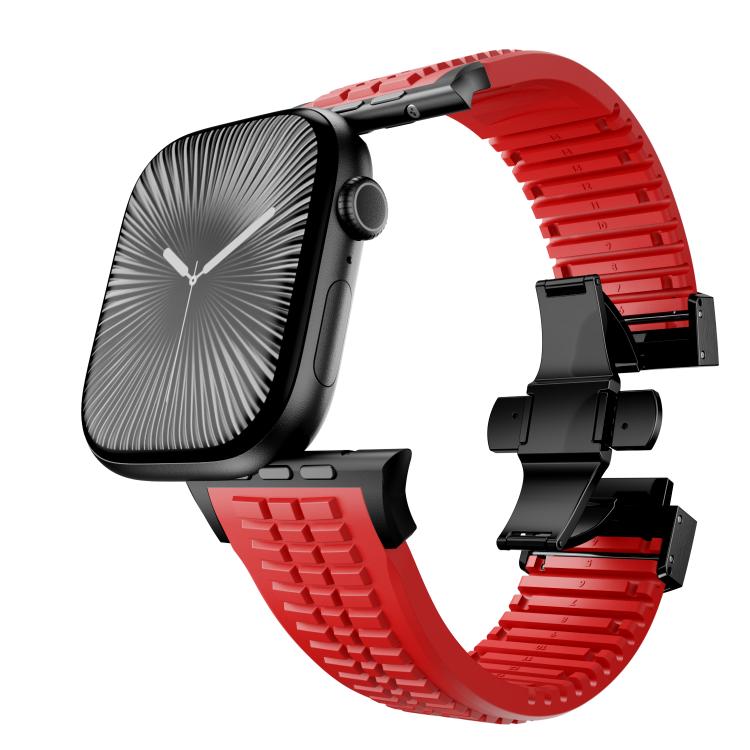 For Apple Watch 46mm / 49mm / 45mm / 44mm Knurled Texture Folding Buckle Silicone Watch Band