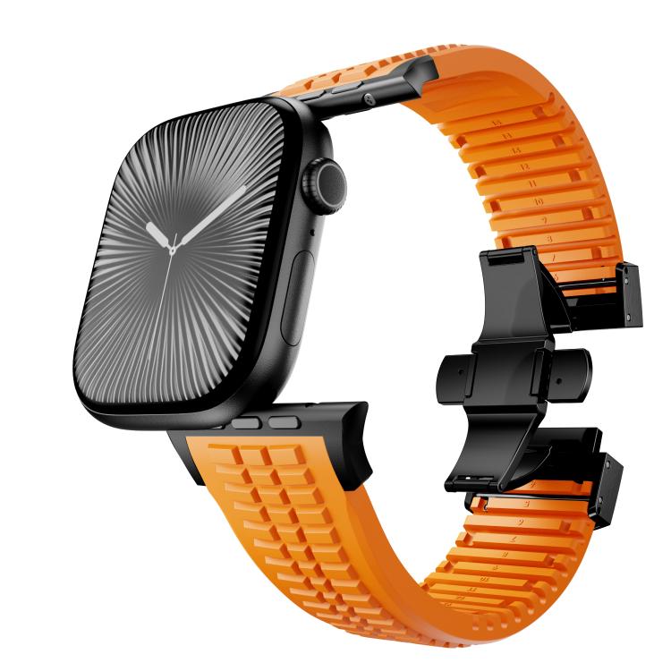 For Apple Watch 46mm / 49mm / 45mm / 44mm Knurled Texture Folding Buckle Silicone Watch Band