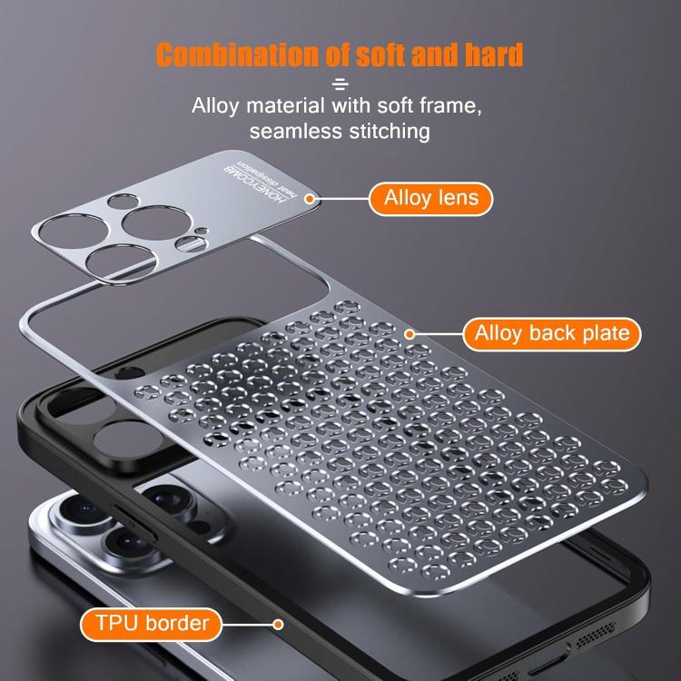 For iPhone 16 Plus Kalebol Metal Cooling Breathable Hollow Phone Case