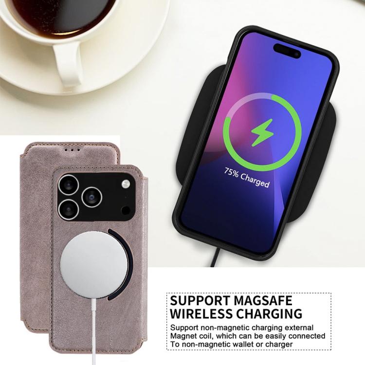 For iPhone 17 Pro Kalebol Flip Card Slot MagSafe Leather Phone Case
