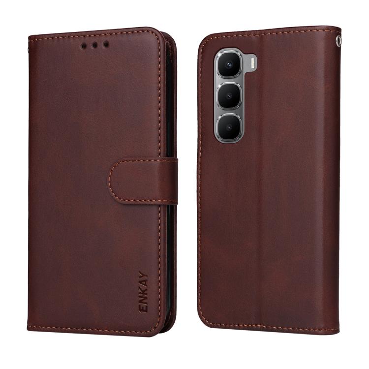 For Infinix Hot 60 5G / Hot 60i 4G ENKAY Card Wallet Calf Texture Leather Phone Case with Screen Film