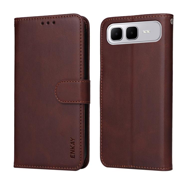 For Infinix Smart 10 Plus ENKAY Card Wallet Calf Texture Leather Phone Case with Screen Film