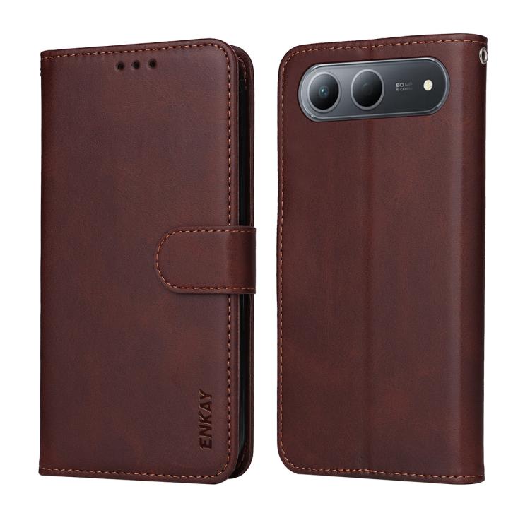 For Infinix Hot 60i 5G ENKAY Card Wallet Calf Texture Leather Phone Case with Screen Film