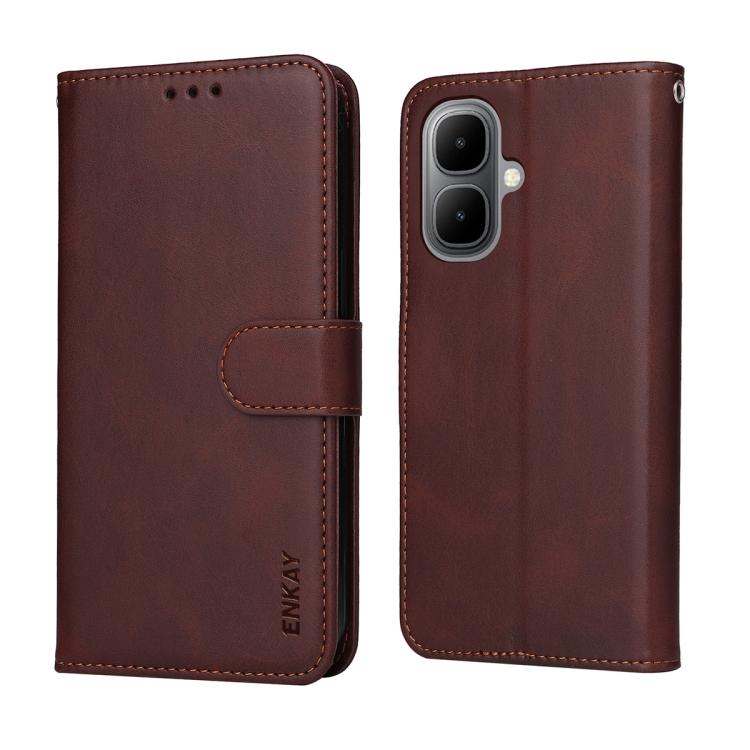 For Tecno Pop 10 ENKAY Card Wallet Calf Texture Leather Phone Case with Screen Film