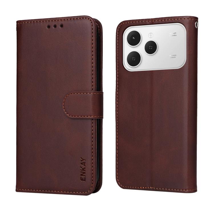 For Tecno Spark 40 4G ENKAY Card Wallet Calf Texture Leather Phone Case with Screen Film