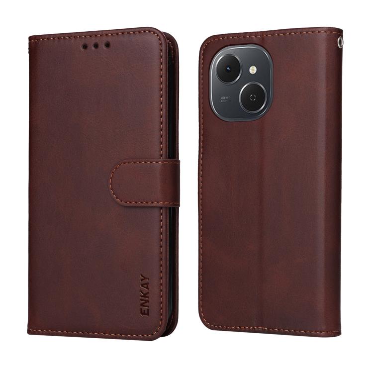 For Tecno Spark 40c ENKAY Card Wallet Calf Texture Leather Phone Case with Screen Film