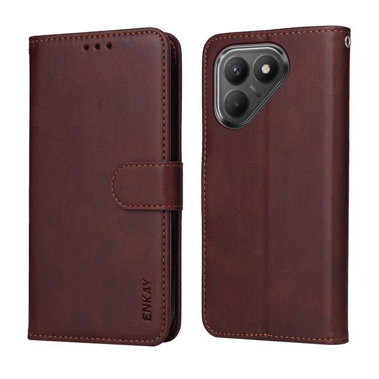For Tecno Pova 7 5G ENKAY Card Wallet Calf Texture Leather Phone Case with Screen Film