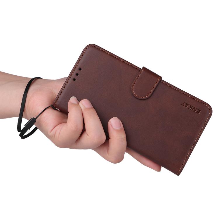 For Tecno Spark 40 5G / Go 5G 2025 ENKAY Card Wallet Calf Texture Leather Phone Case with Screen Film