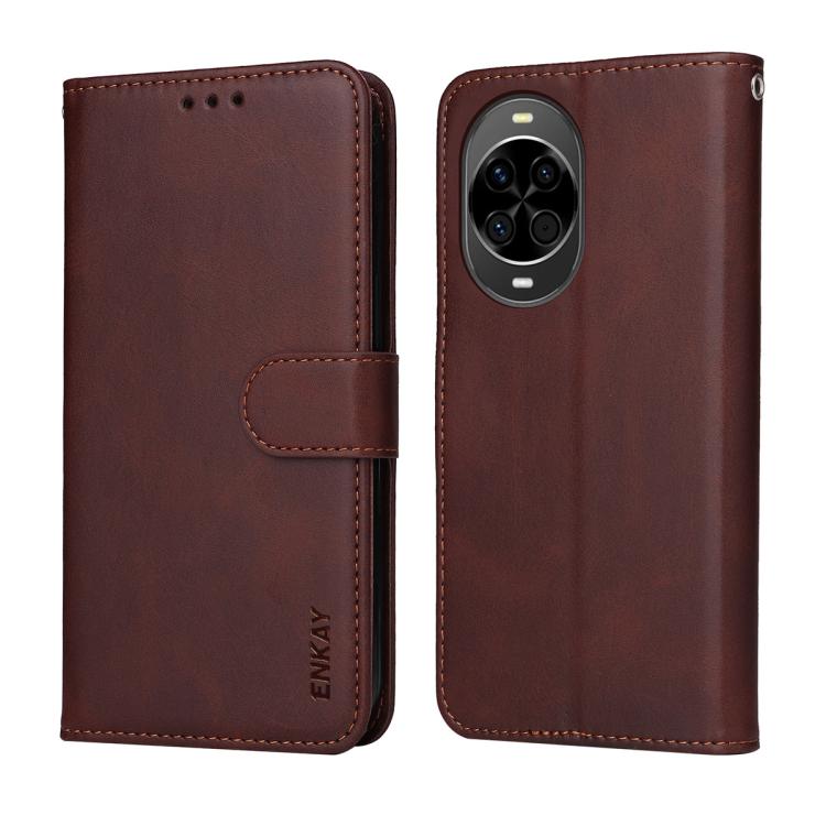 For Huawei nova 14 ENKAY Card Wallet Calf Texture Leather Phone Case with Screen Film