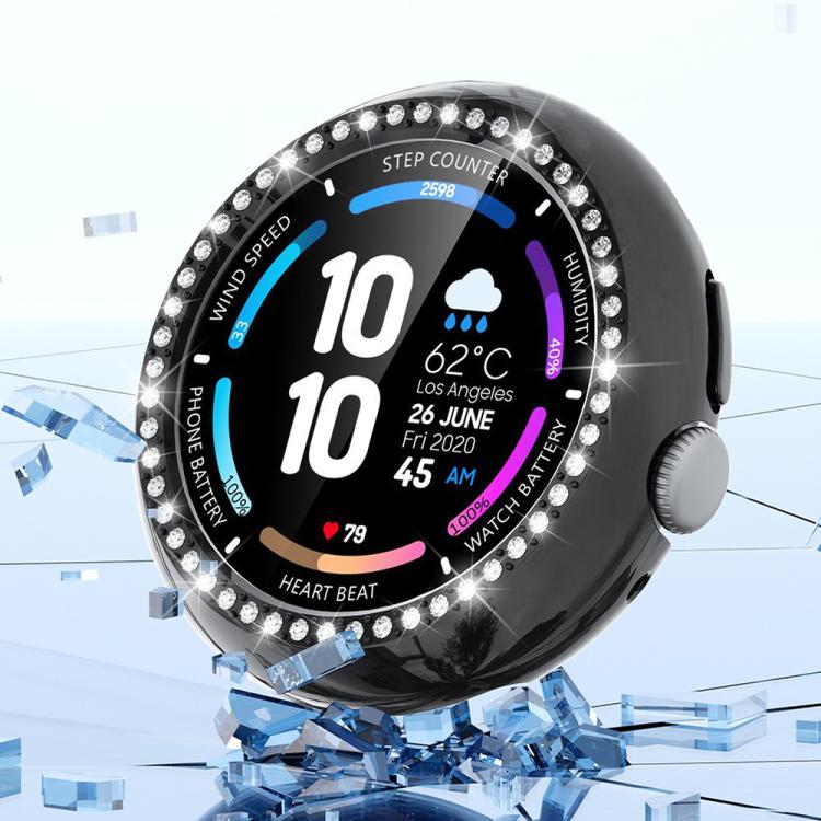 For Google Pixel Watch4 41mm Single Row Diamond Hollow PC Watch Protective Cover - Transparent