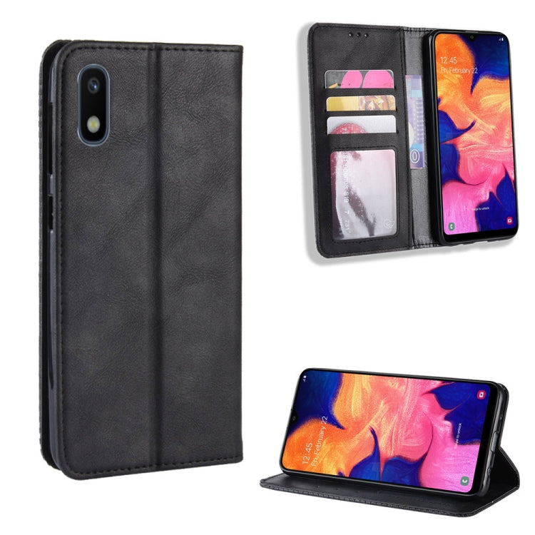 Magnetic Buckle Retro Crazy Horse Texture Horizontal Flip Leather Case for Galaxy A10e , with Holder & Card Slots & Photo Frame