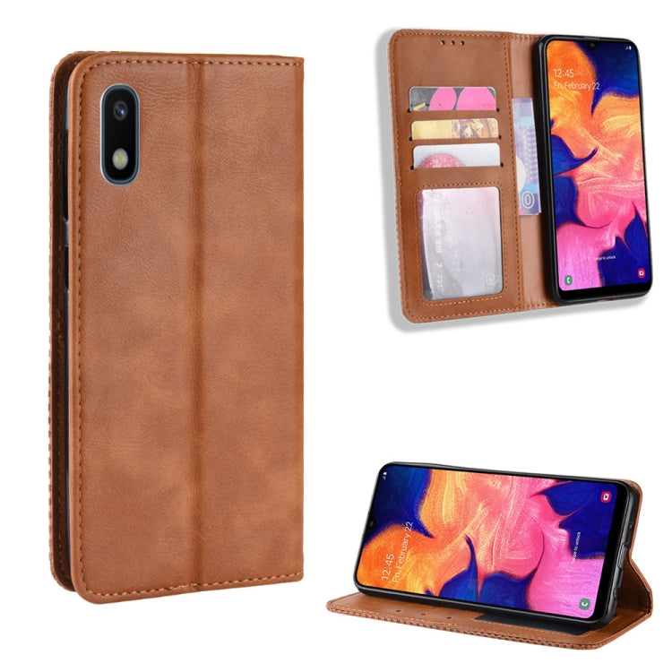 Magnetic Buckle Retro Crazy Horse Texture Horizontal Flip Leather Case for Galaxy A10e , with Holder & Card Slots & Photo Frame