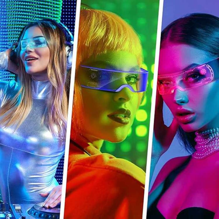 LED Visor Glasses Riding glasses Light up Glasses Futuristic Glasses  Modes Honeycomb Neon Luminous Glasses Men Women Adults Rave Cosplay Bar Mardi Gras Party 7 Styles