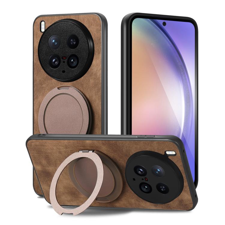 For vivo X200 Ultra Retro Leather Rotation Round Holder Phone Case