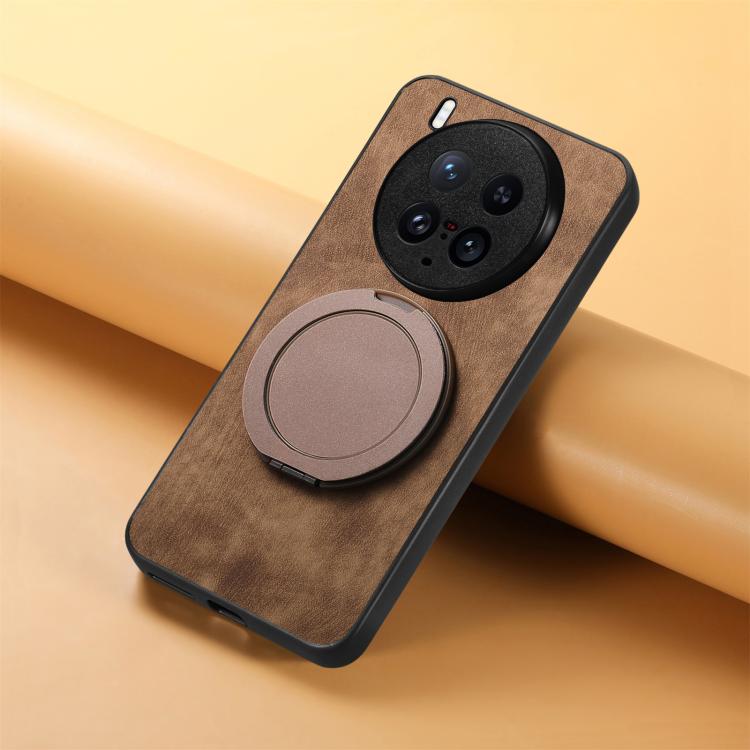 For vivo X200 Ultra Retro Leather Rotation Round Holder Phone Case