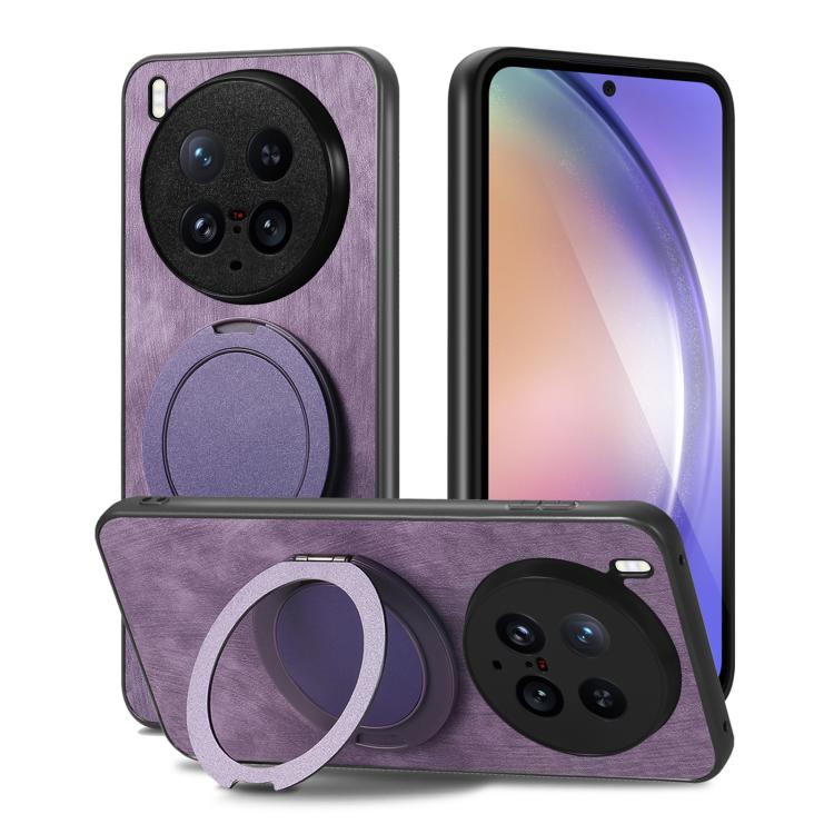 For vivo X200 Ultra Retro Leather Rotation Round Holder Phone Case
