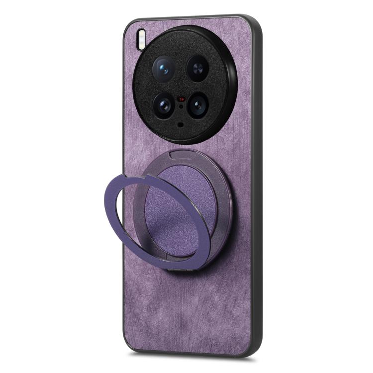 For vivo X200 Ultra Retro Leather Rotation Round Holder Phone Case