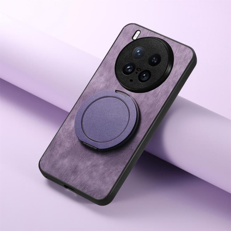 For vivo X200 Ultra Retro Leather Rotation Round Holder Phone Case