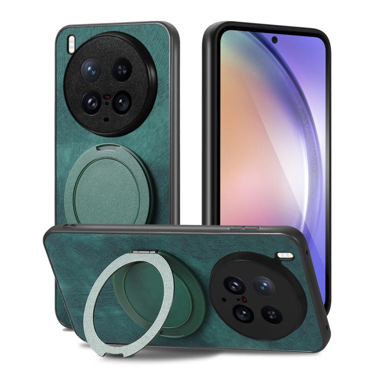 For vivo X200 Ultra Retro Leather Rotation Round Holder Phone Case