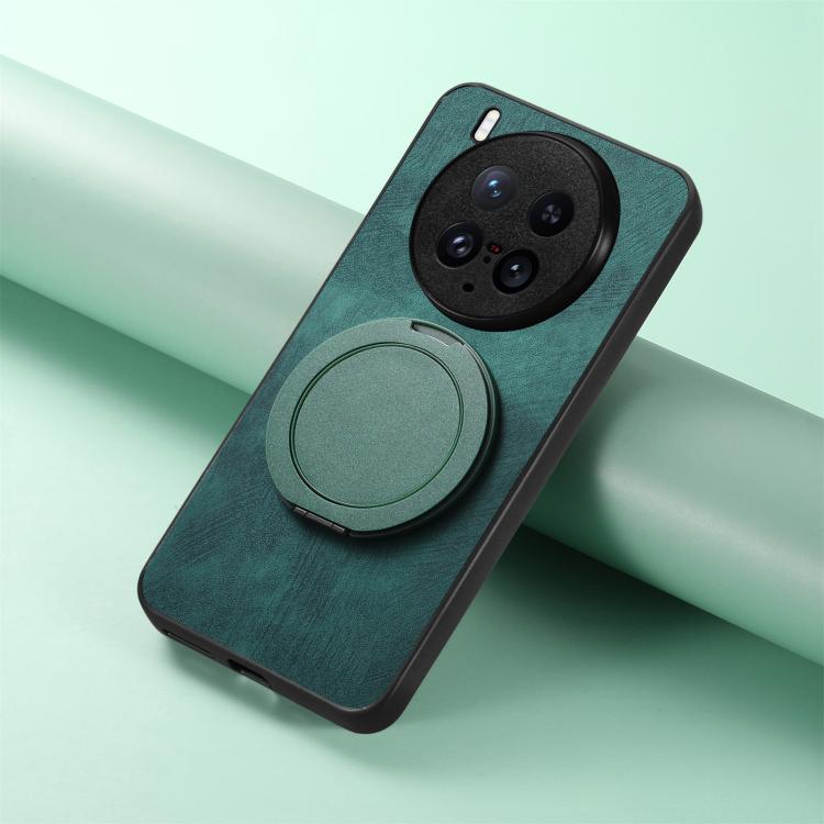 For vivo X200 Ultra Retro Leather Rotation Round Holder Phone Case