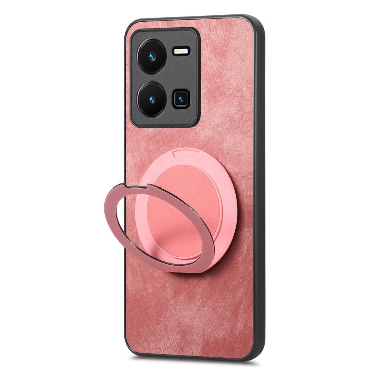For vivo Y35 4G Retro Leather Rotation Round Holder Phone Case