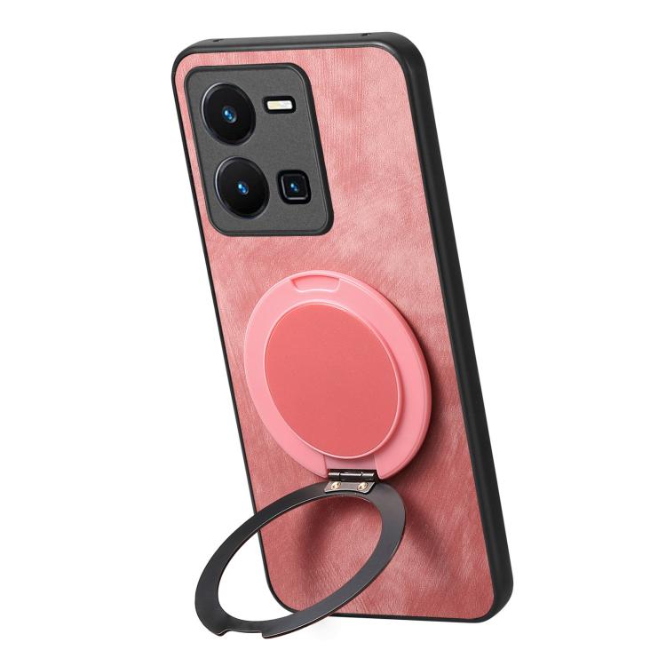 For vivo Y35 4G Retro Leather Rotation Round Holder Phone Case