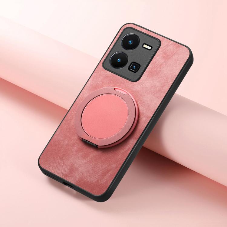 For vivo Y35 4G Retro Leather Rotation Round Holder Phone Case