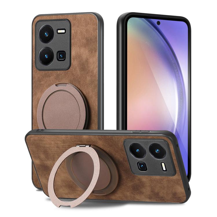 For vivo Y35 4G Retro Leather Rotation Round Holder Phone Case