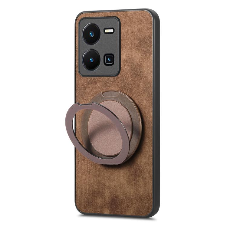 For vivo Y35 4G Retro Leather Rotation Round Holder Phone Case