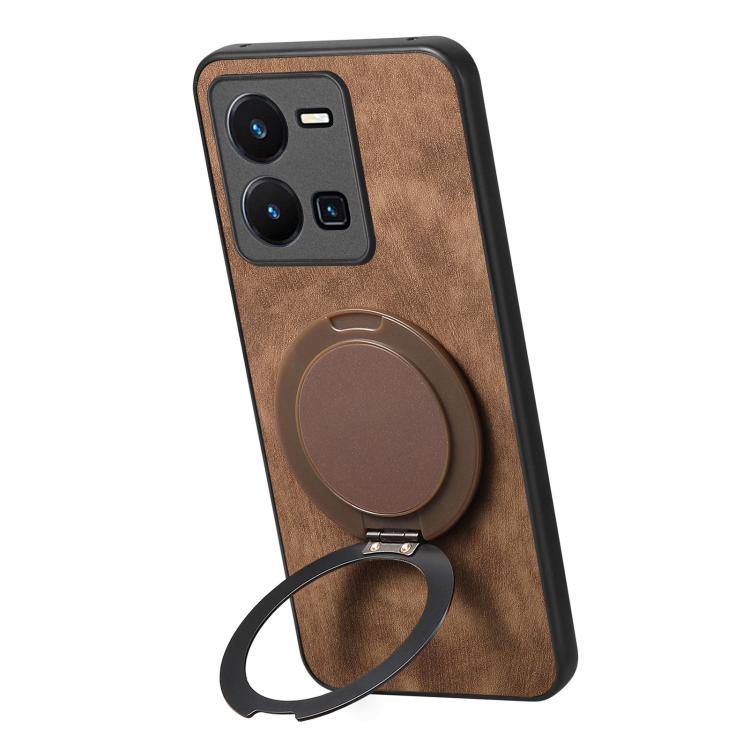 For vivo Y35 4G Retro Leather Rotation Round Holder Phone Case