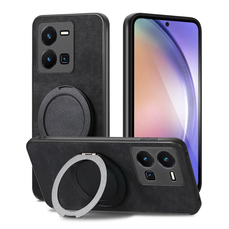For vivo Y35 4G Retro Leather Rotation Round Holder Phone Case