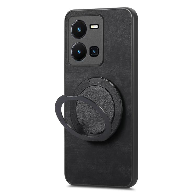 For vivo Y35 4G Retro Leather Rotation Round Holder Phone Case