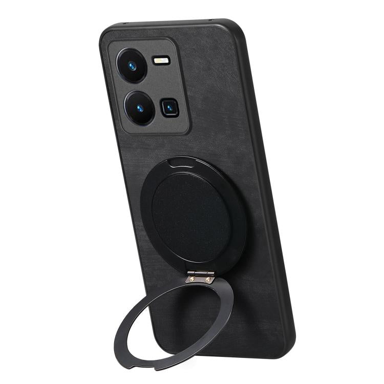 For vivo Y35 4G Retro Leather Rotation Round Holder Phone Case