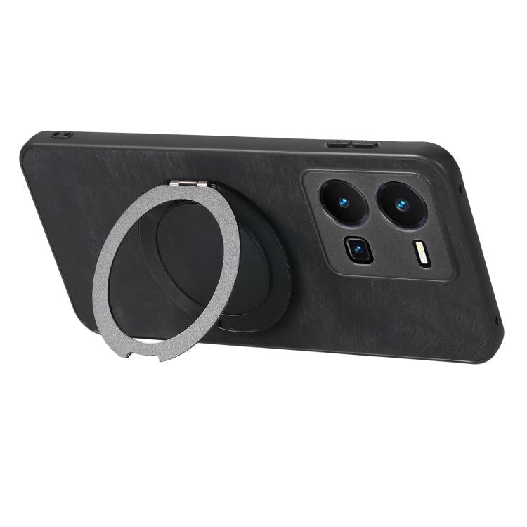 For vivo Y35 4G Retro Leather Rotation Round Holder Phone Case