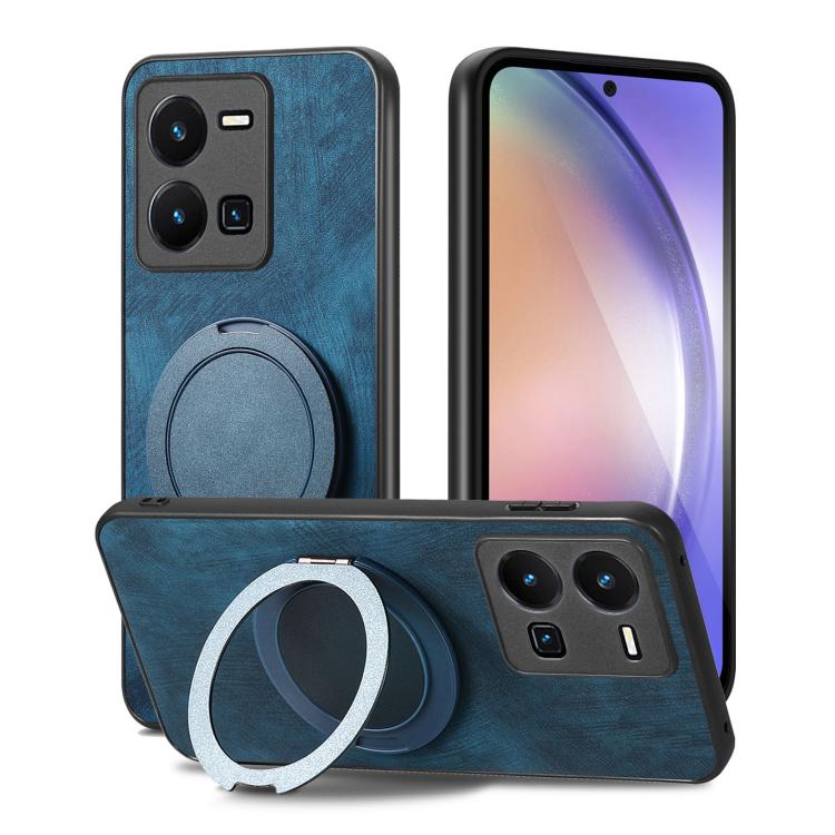 For vivo Y35 4G Retro Leather Rotation Round Holder Phone Case
