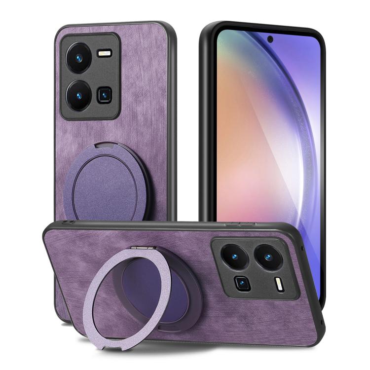 For vivo Y35 4G Retro Leather Rotation Round Holder Phone Case