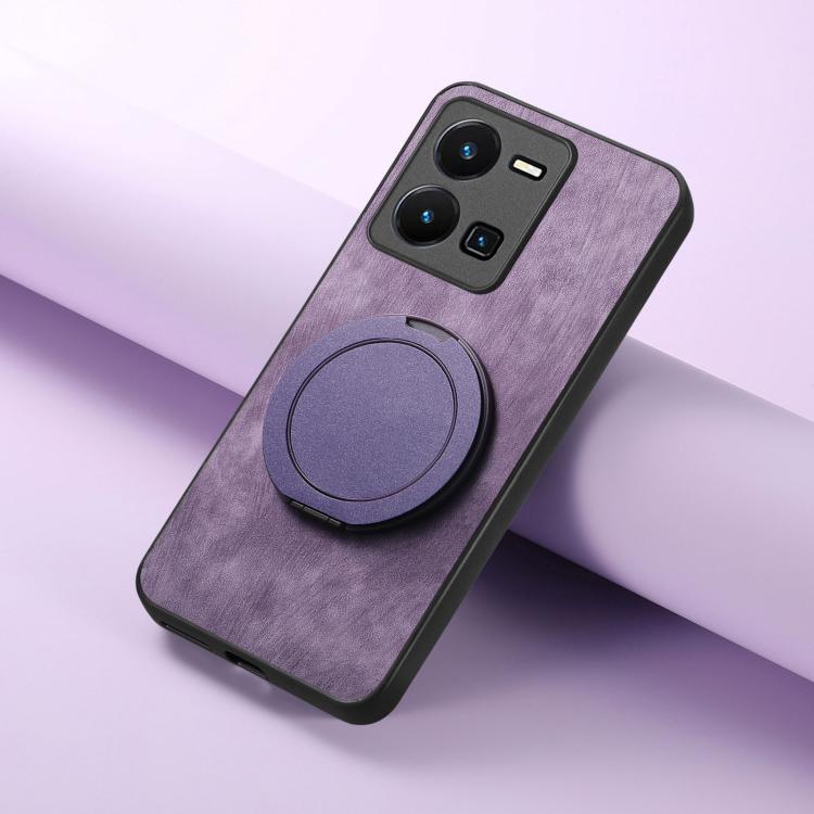 For vivo Y35 4G Retro Leather Rotation Round Holder Phone Case
