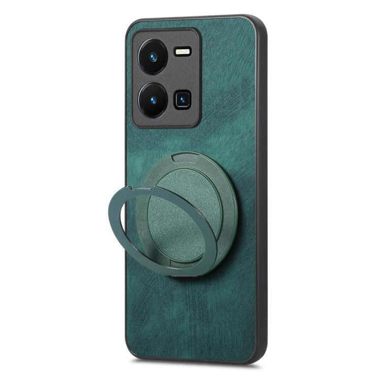 For vivo Y35 4G Retro Leather Rotation Round Holder Phone Case
