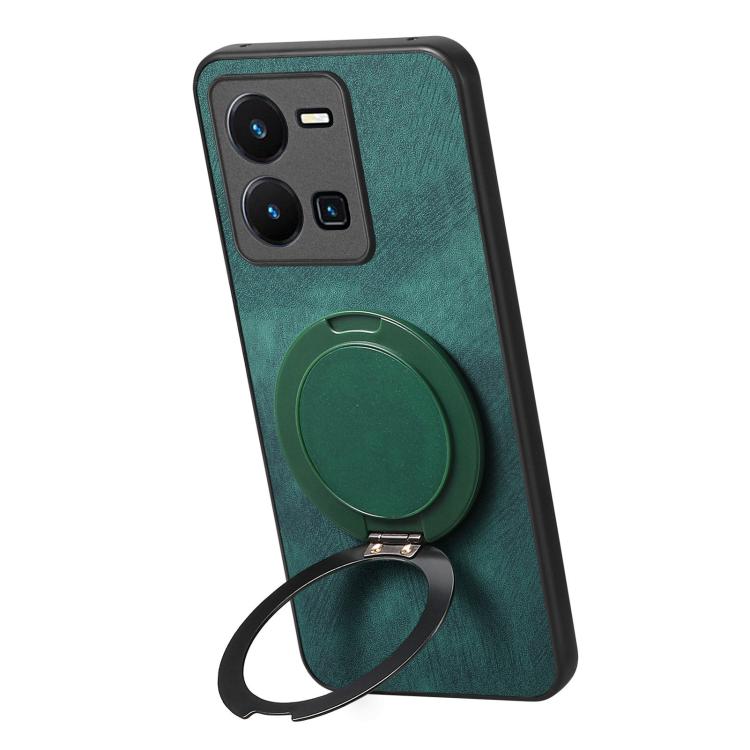For vivo Y35 4G Retro Leather Rotation Round Holder Phone Case