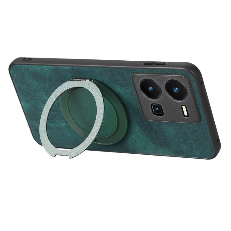 For vivo Y35 4G Retro Leather Rotation Round Holder Phone Case