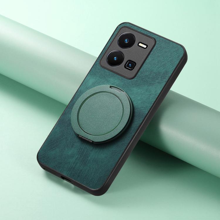 For vivo Y35 4G Retro Leather Rotation Round Holder Phone Case