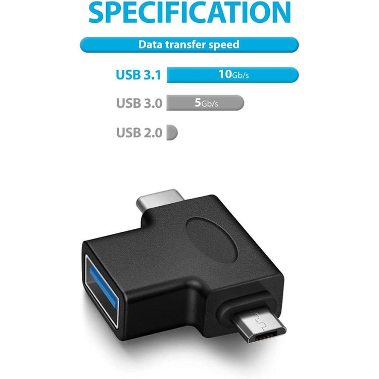 JUNSUNMAY 2 in 1 OTG Converter USB 3.0 to Micro USB and Type-C Adapter